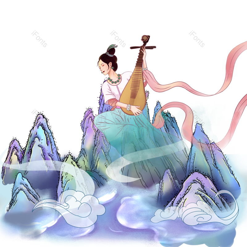 美女图片,乐器元素,山水PNG,免抠素材